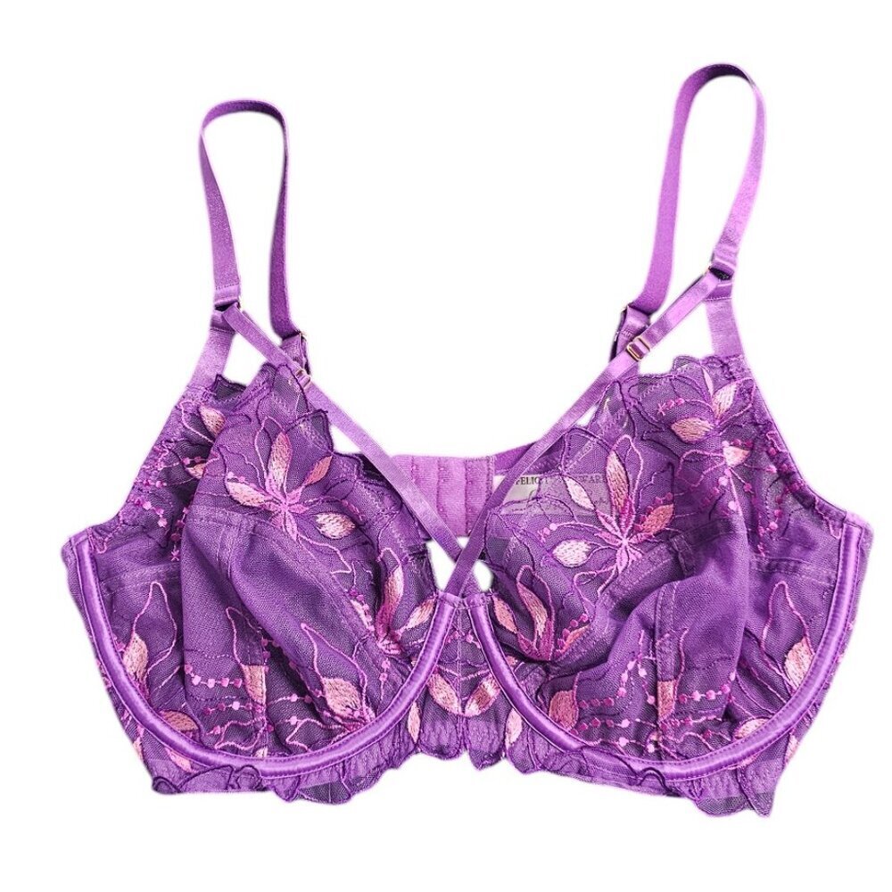 Felicity Hayward x Playful Promises Lace Strappy Purple Bra, Underwire, Sz 34DDD